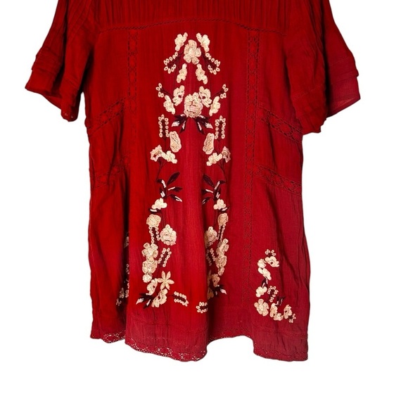 Free People Perfectly Victorian Embroidered Rust Mini Dress- Size Small-Red - Picture 9 of 16